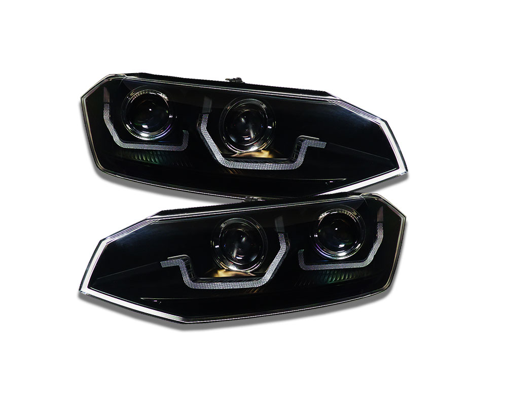 LED Tagfahrlicht Scheinwerfer für VW Polo 6R 09-14 schwarz mit LED