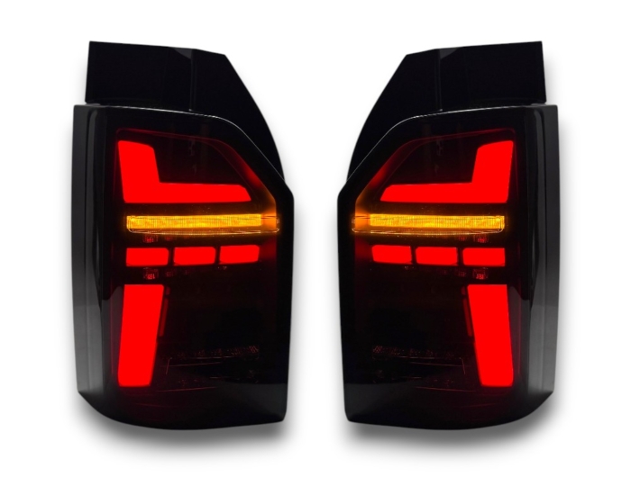LED Rückleuchten VW T6 2015-19 im T6.1 Look Heckklappe mit dynamischem Blinker rot/rauch – Image 4