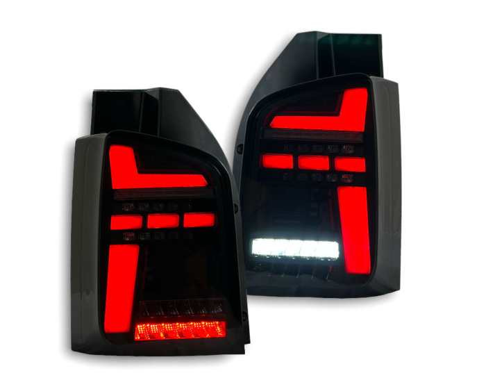 FULL LED tail lights VW T5.2 GP 09-15 tailgate in T6.1 look with dynamic indicators black/smoke/red - Image 4