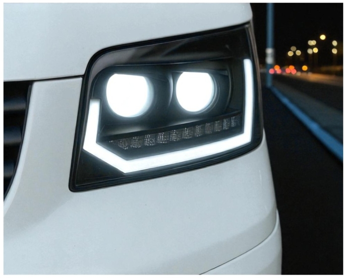 VOLL LED Tagfahrlicht-Scheinwerfer VW T5.1 03-09 mit dynamischem Blinker schwarz - Image 2